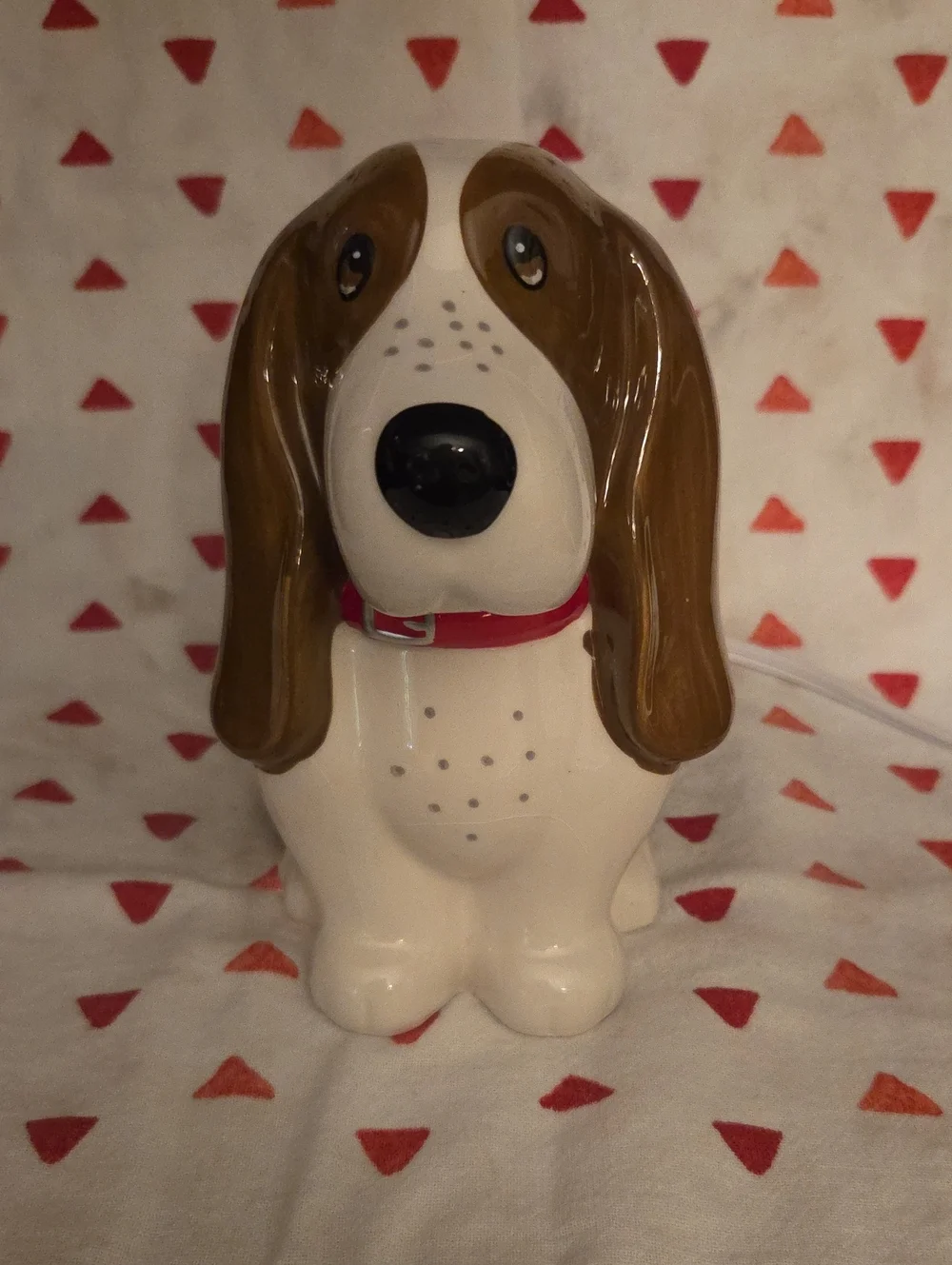 Ceramic Lighted Basset Hound Dog Figurine in White and Brown